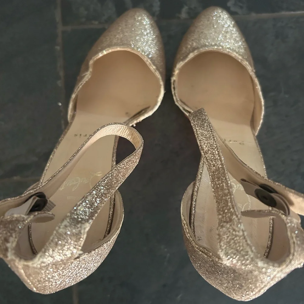 Christian Louboutin Paris Gold Glitter Strap Heels. 5” heals size 39 (9 US) - Picture 3 of 16